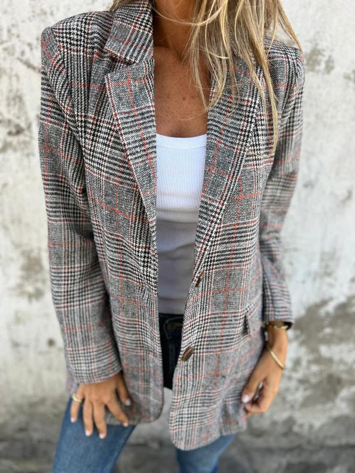 Women's Relaxed-Fit Glen Plaid Long-Sleeve Lapel Blazer