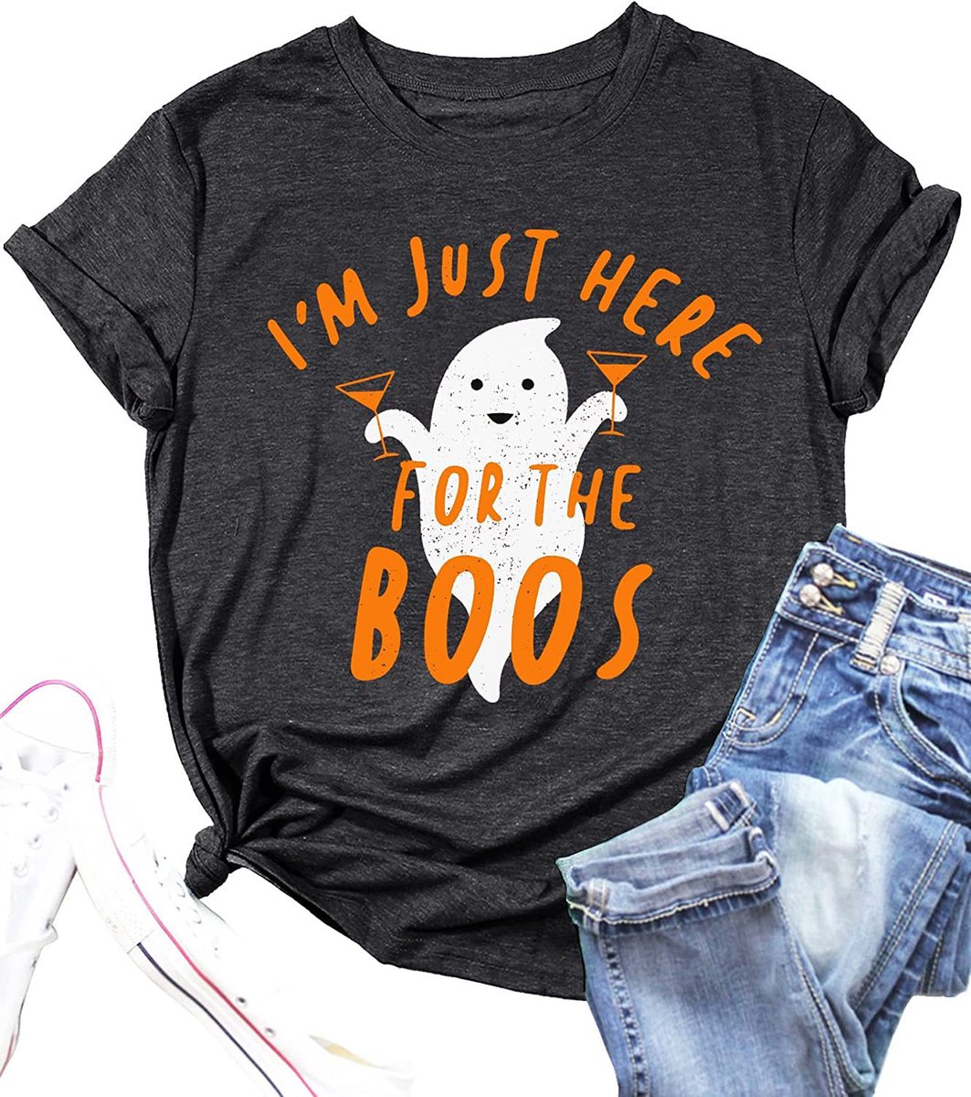 Women's Relaxed-Fit Halloween Ghost Graphic Short-Sleeve T-Shirt - Dark Gray