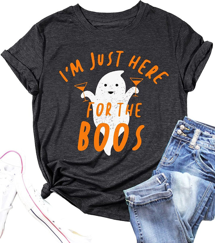 Women's Relaxed-Fit Halloween Ghost Graphic Short-Sleeve T-Shirt - Dark Gray