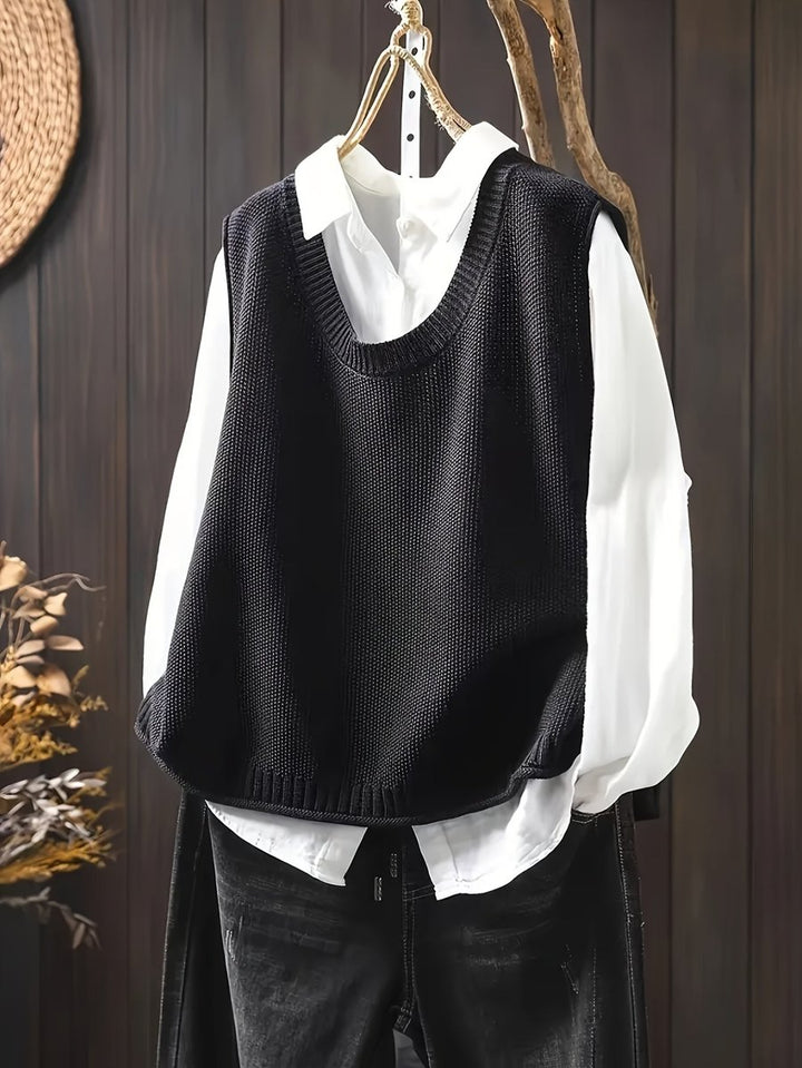 Women's Relaxed-Fit Knit Sweater Vest Cardigan Layering Top