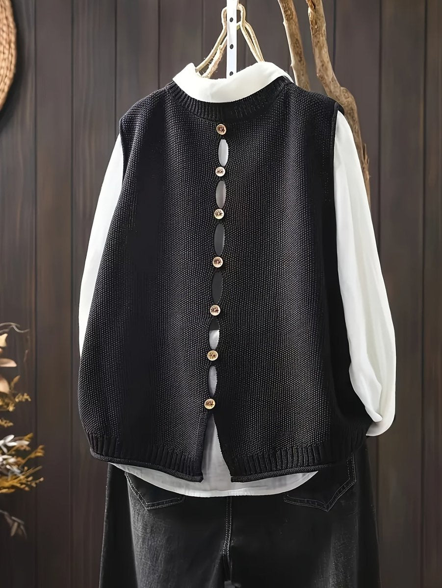 Women's Relaxed-Fit Knit Sweater Vest Cardigan Layering Top