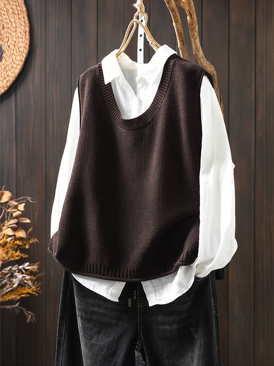 Women's Relaxed-Fit Knit Sweater Vest Cardigan Layering Top