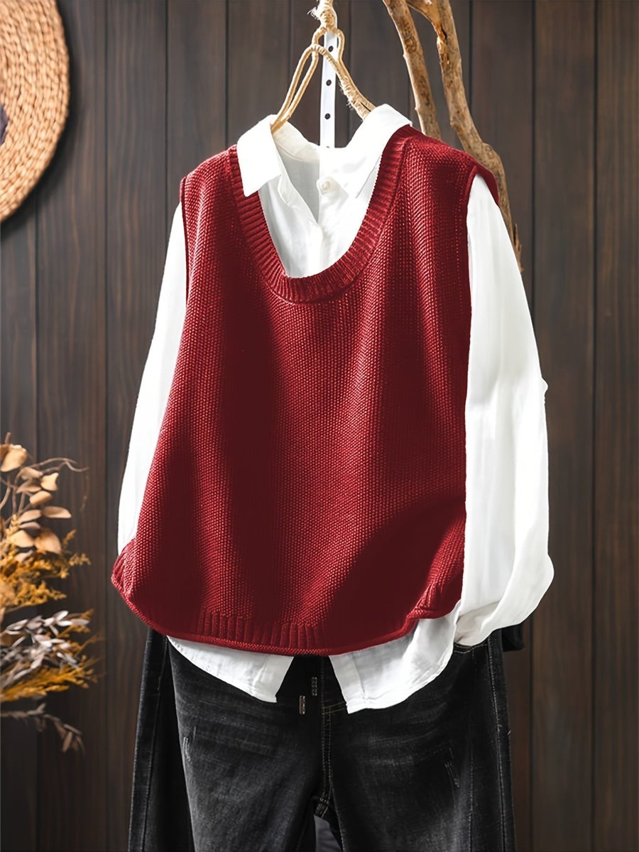 Women's Relaxed-Fit Knit Sweater Vest Cardigan Layering Top