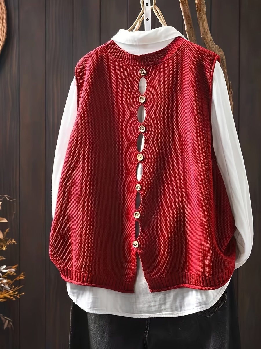 Women's Relaxed-Fit Knit Sweater Vest Cardigan Layering Top