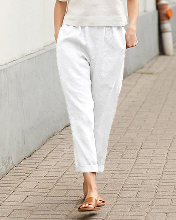 Women's Relaxed-Fit Linen-Cotton Elastic-Waist Tapered Pants
