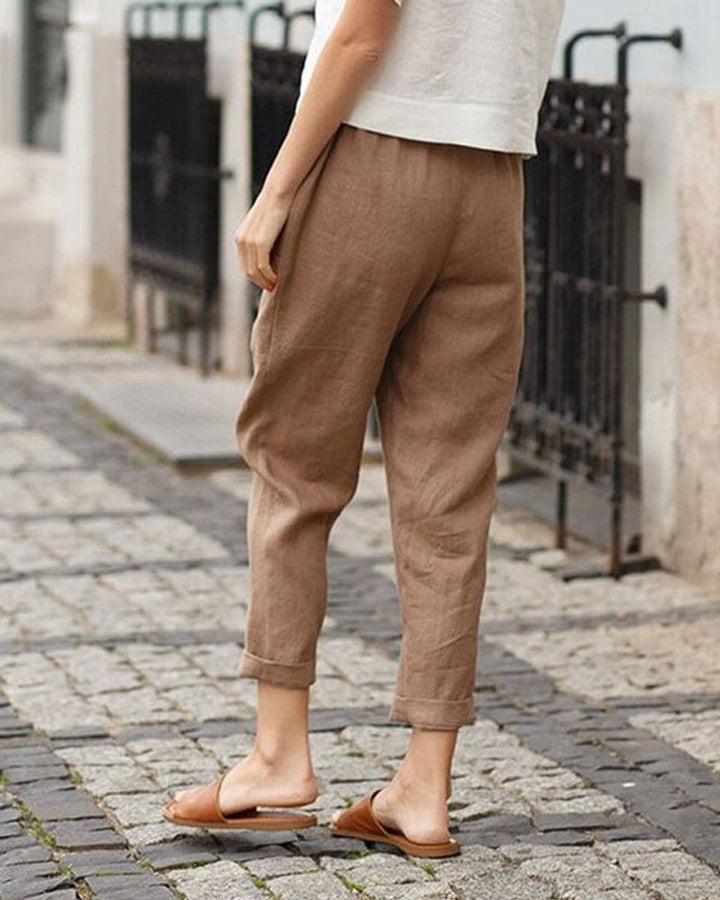 Women's Relaxed-Fit Linen-Cotton Elastic-Waist Tapered Pants