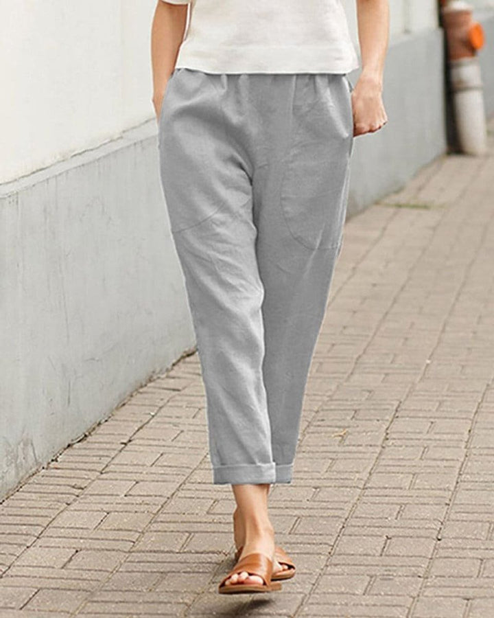 Women's Relaxed-Fit Linen-Cotton Elastic-Waist Tapered Pants