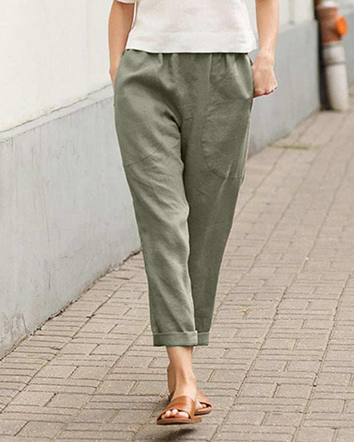 Women's Relaxed-Fit Linen-Cotton Elastic-Waist Tapered Pants