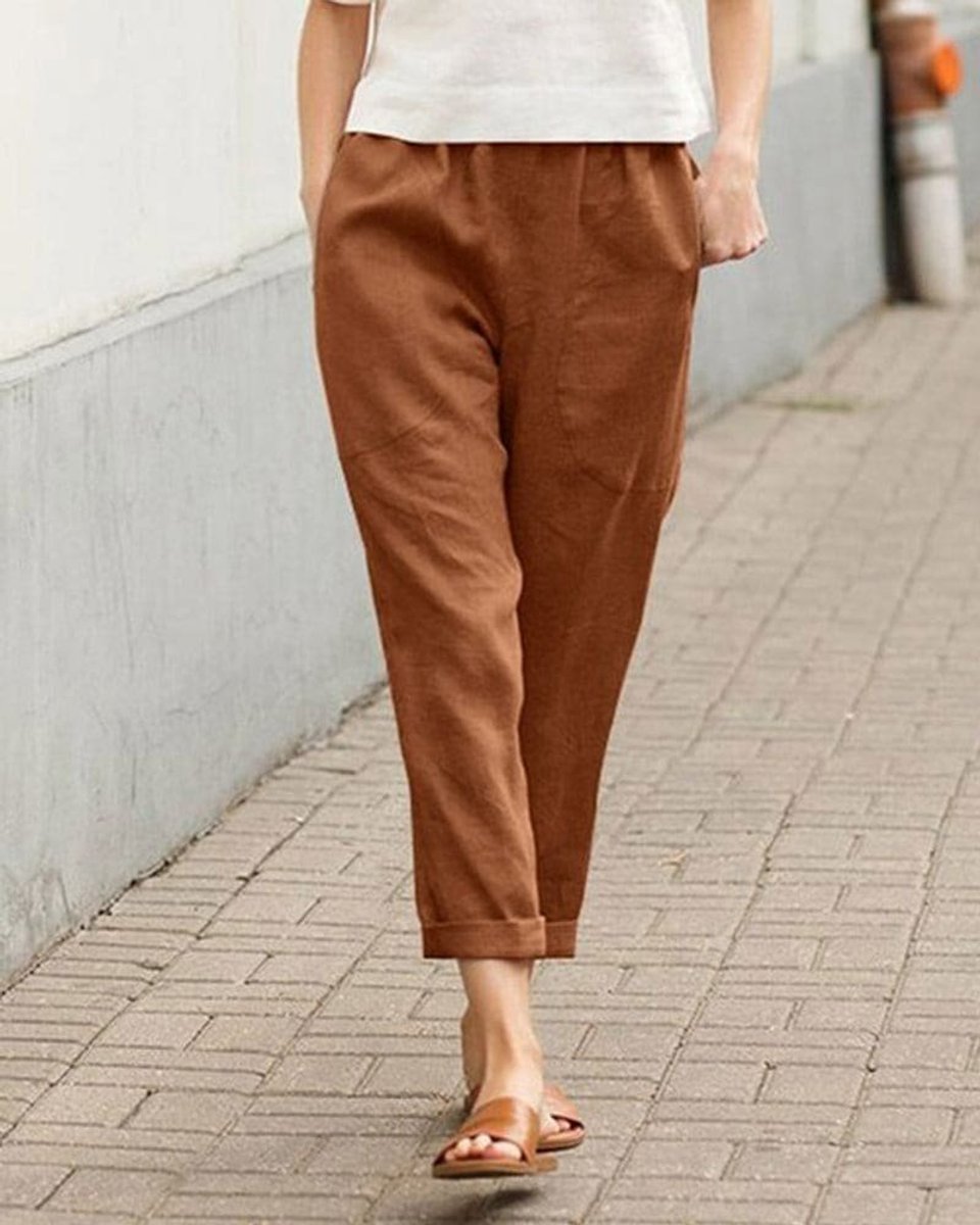 Women's Relaxed-Fit Linen-Cotton Elastic-Waist Tapered Pants
