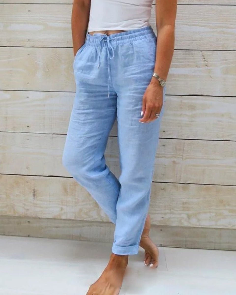Women's Relaxed-Fit Linen Drawstring Elastic-Waist Straight-Leg Pants