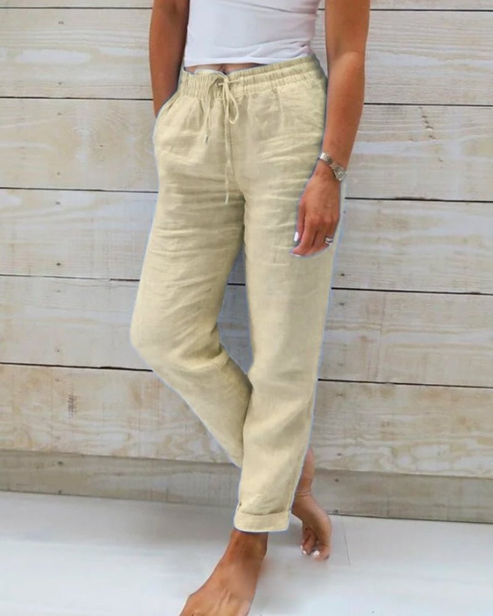 Women's Relaxed-Fit Linen Drawstring Elastic-Waist Straight-Leg Pants