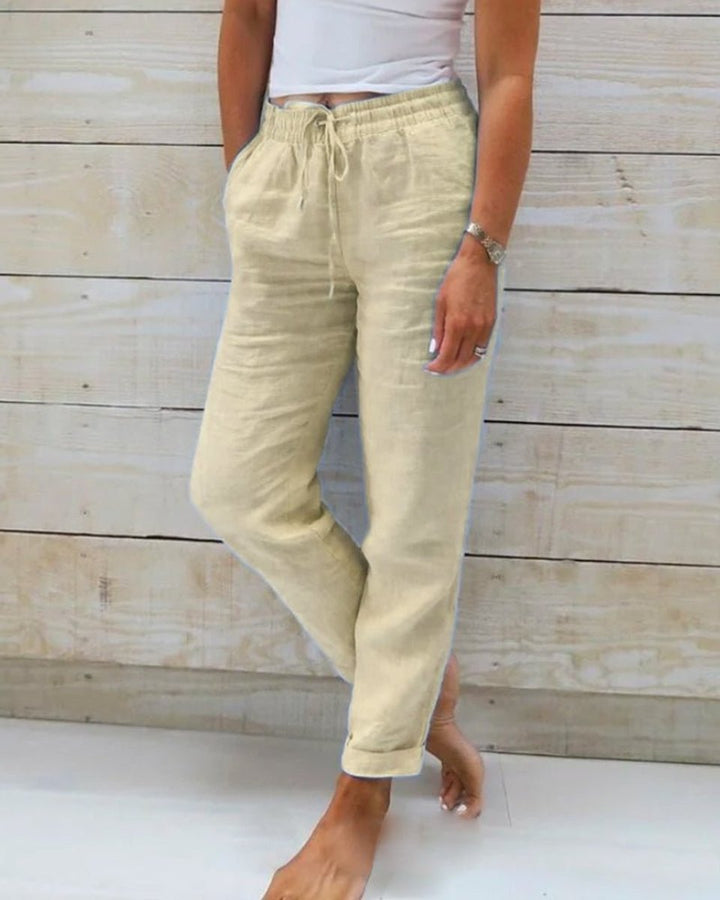 Women's Relaxed-Fit Linen Drawstring Elastic-Waist Straight-Leg Pants