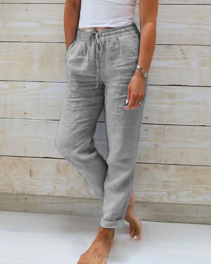 Women's Relaxed-Fit Linen Drawstring Elastic-Waist Straight-Leg Pants