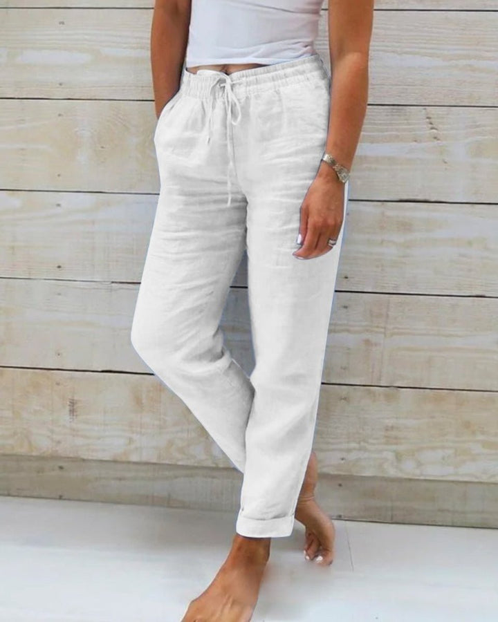Women's Relaxed-Fit Linen Drawstring Elastic-Waist Straight-Leg Pants