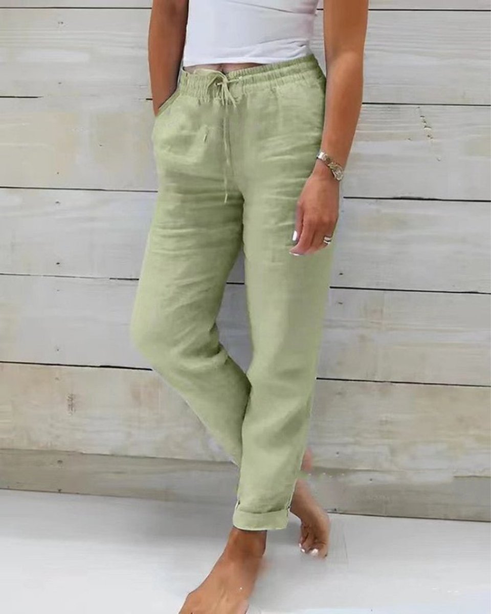 Women's Relaxed-Fit Linen Drawstring Elastic-Waist Straight-Leg Pants