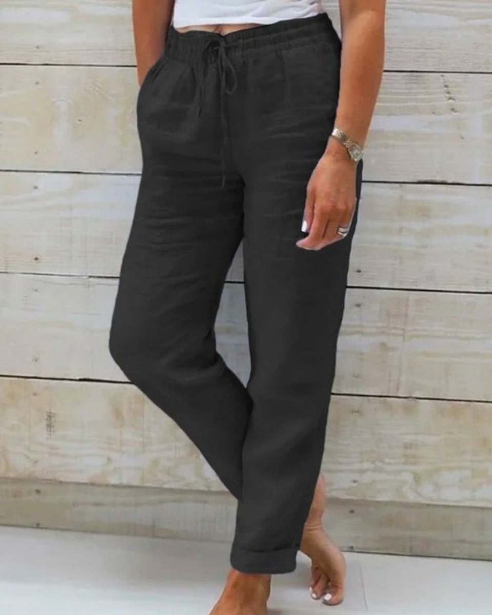 Women's Relaxed-Fit Linen Drawstring Elastic-Waist Straight-Leg Pants