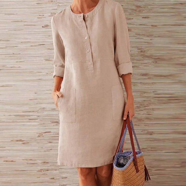 Women's Relaxed-Fit Linen-Look Fall Midi Dress Pockets