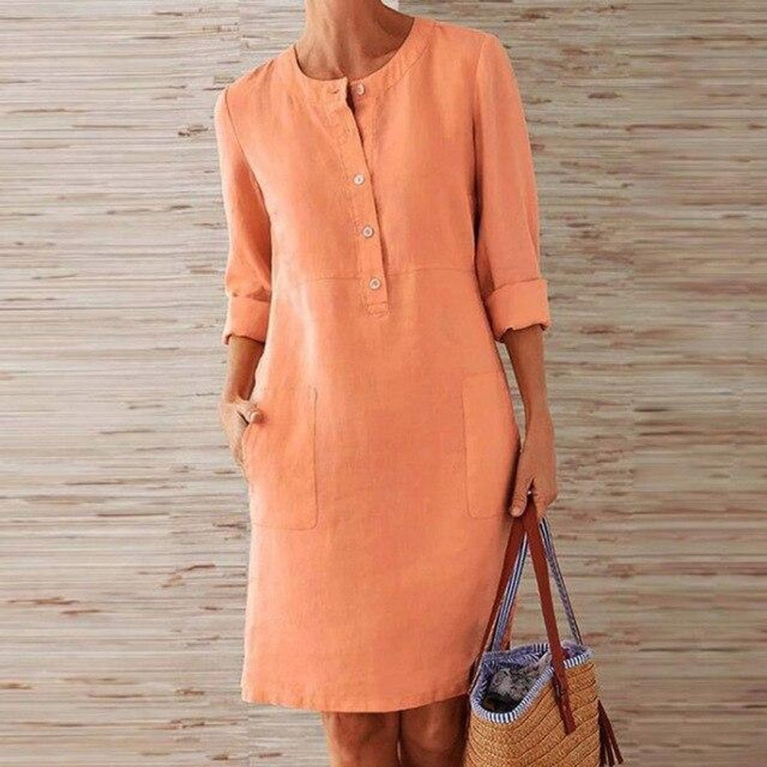 Women's Relaxed-Fit Linen-Look Fall Midi Dress Pockets