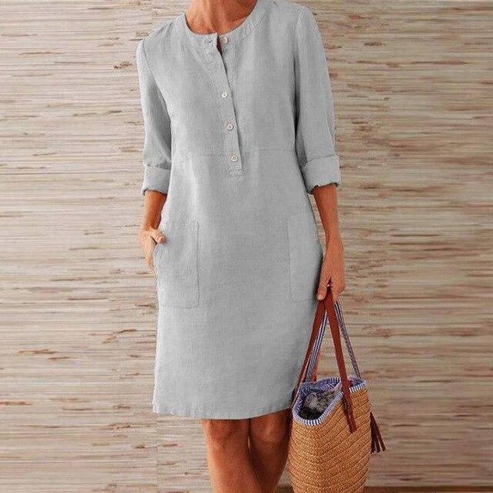 Women's Relaxed-Fit Linen-Look Fall Midi Dress Pockets