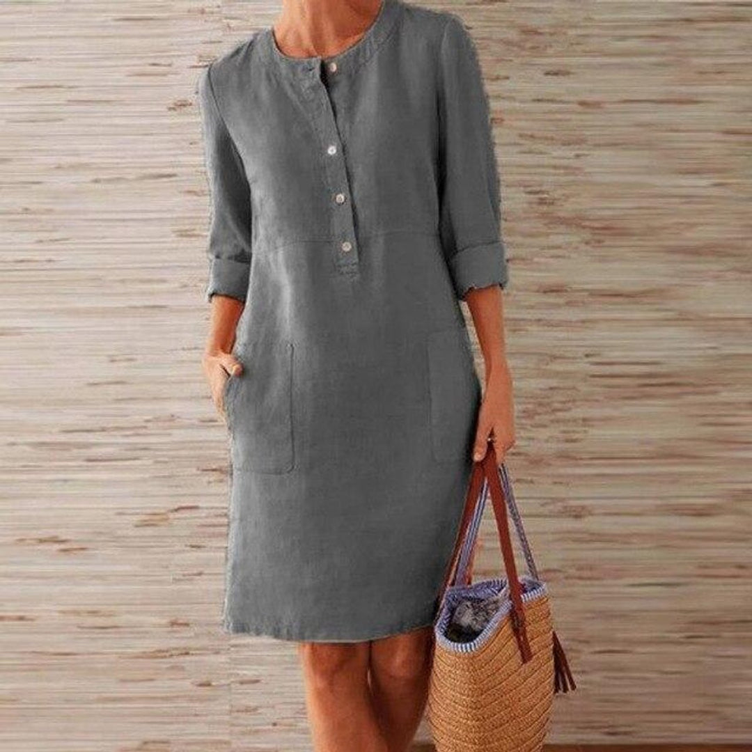 Women's Relaxed-Fit Linen-Look Fall Midi Dress Pockets