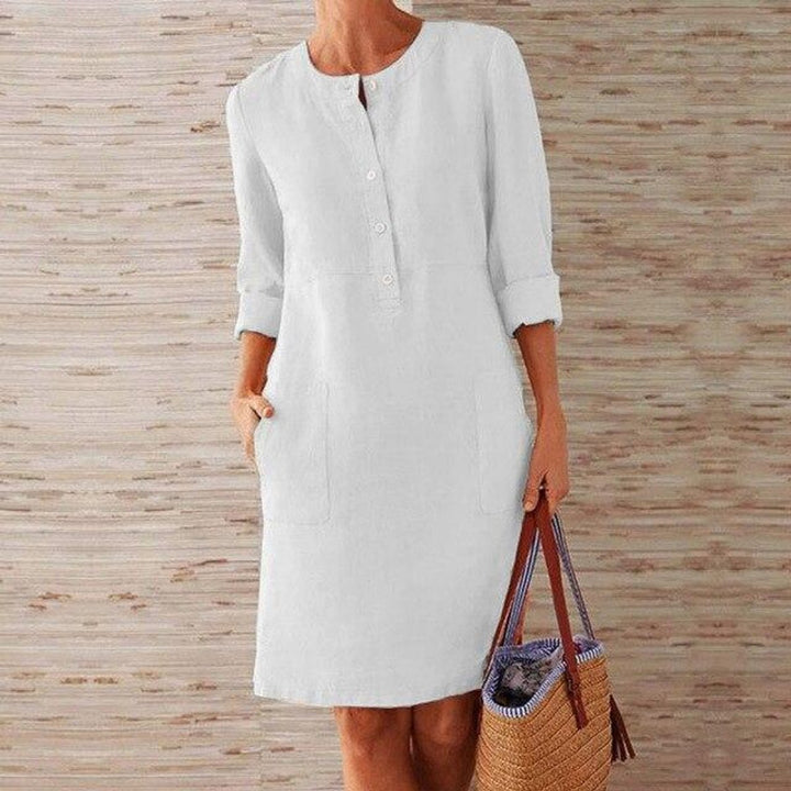 Women's Relaxed-Fit Linen-Look Fall Midi Dress Pockets