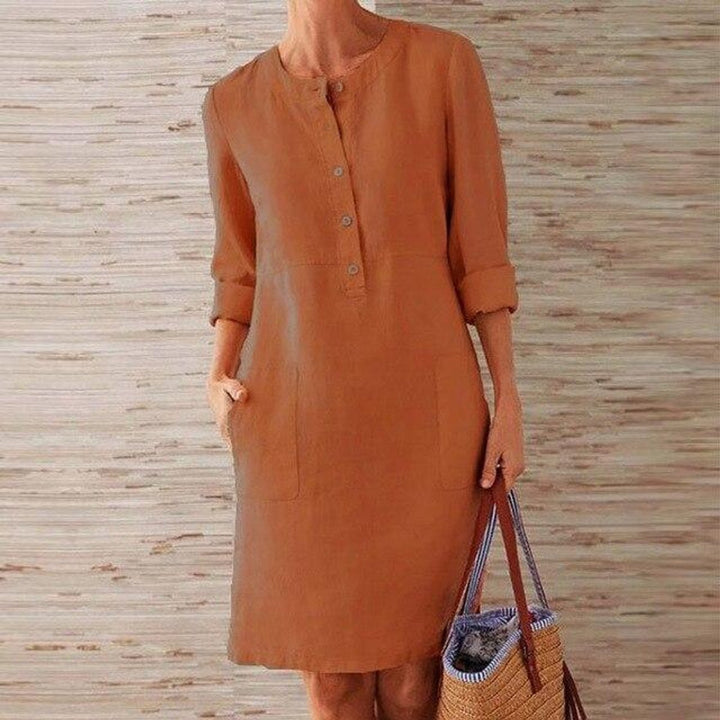 Women's Relaxed-Fit Linen-Look Fall Midi Dress Pockets