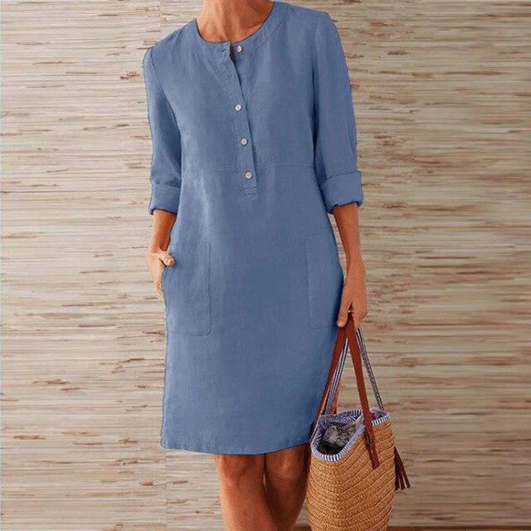 Women's Relaxed-Fit Linen-Look Fall Midi Dress Pockets