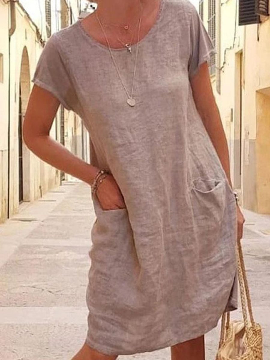 Women's Relaxed-Fit Linen Pocket Fall Midi Dress
