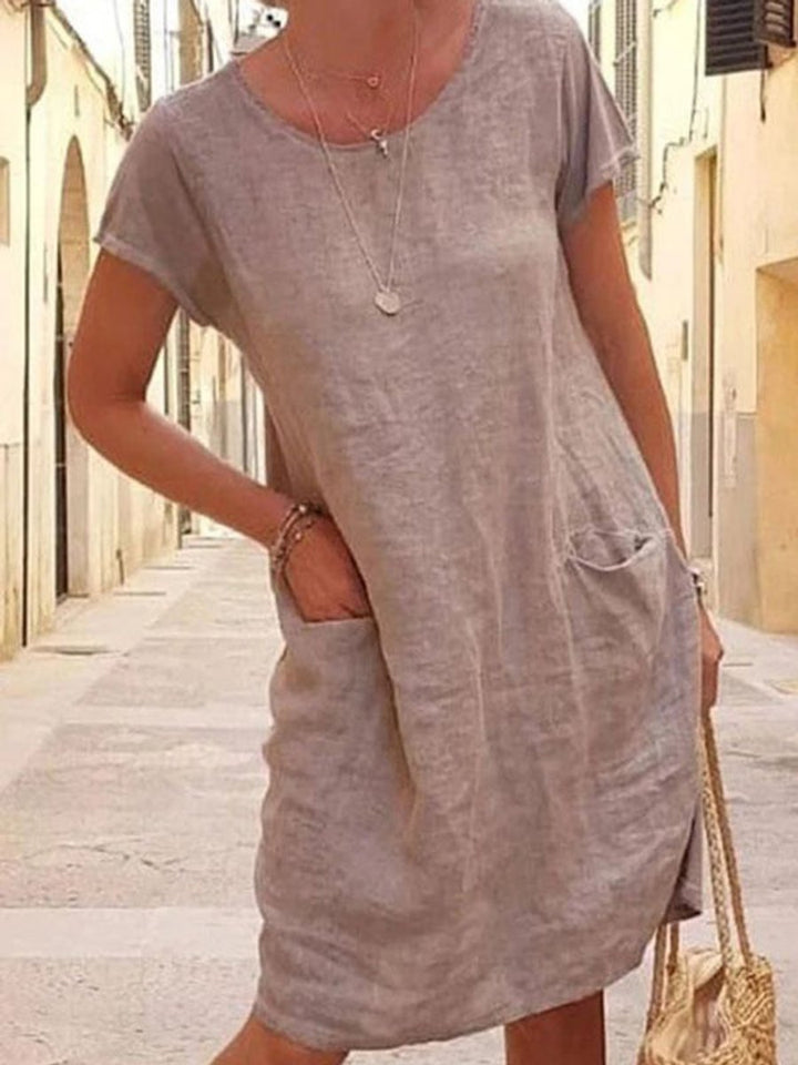 Women's Relaxed-Fit Linen Pocket Fall Midi Dress