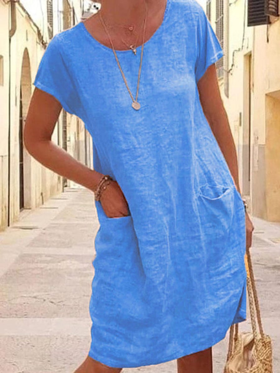 Women's Relaxed-Fit Linen Pocket Fall Midi Dress