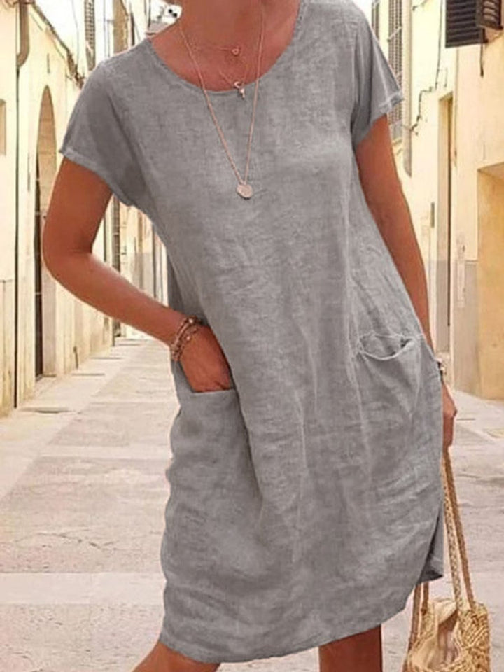 Women's Relaxed-Fit Linen Pocket Fall Midi Dress