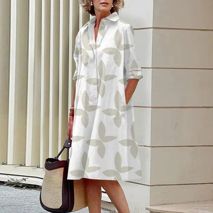 Women's Relaxed-Fit Long-Sleeve Botanical Print Fall Midi Dress
