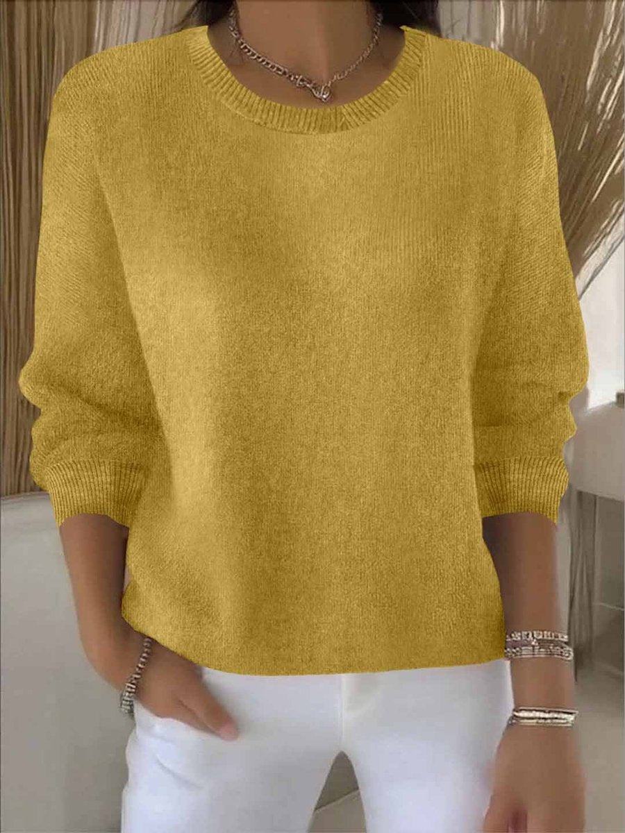 Women's Relaxed-Fit Long-Sleeve Crew-Neck Knit Sweater