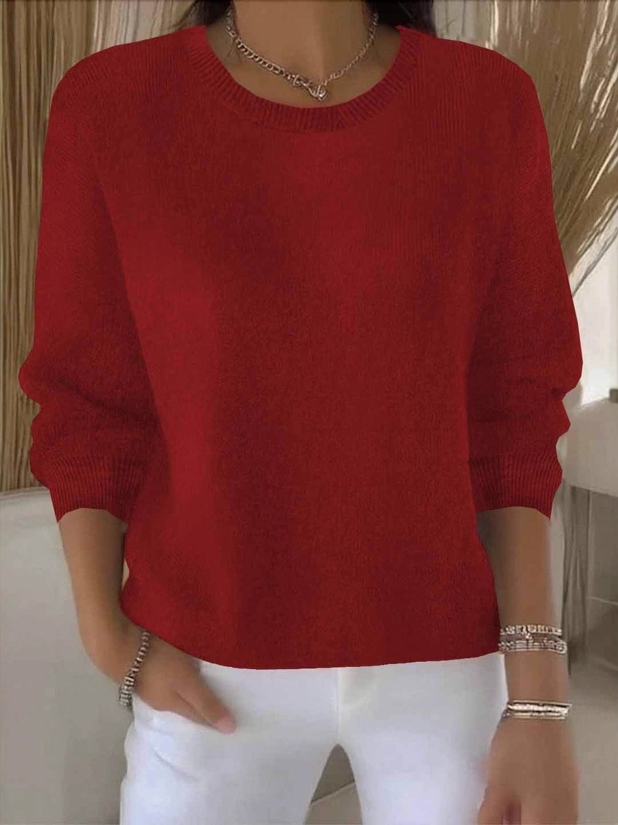 Women's Relaxed-Fit Long-Sleeve Crew-Neck Knit Sweater