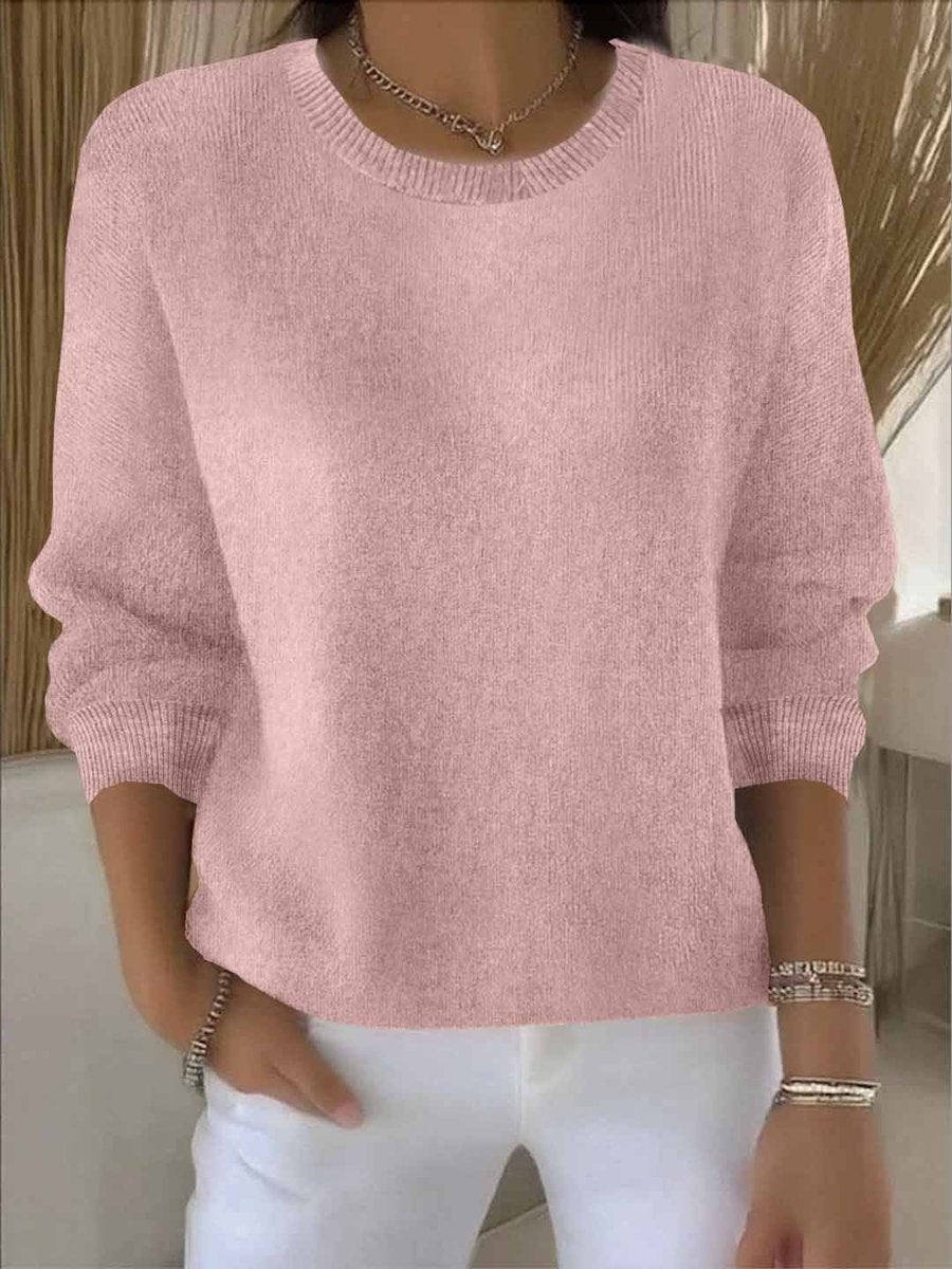 Women's Relaxed-Fit Long-Sleeve Crew-Neck Knit Sweater