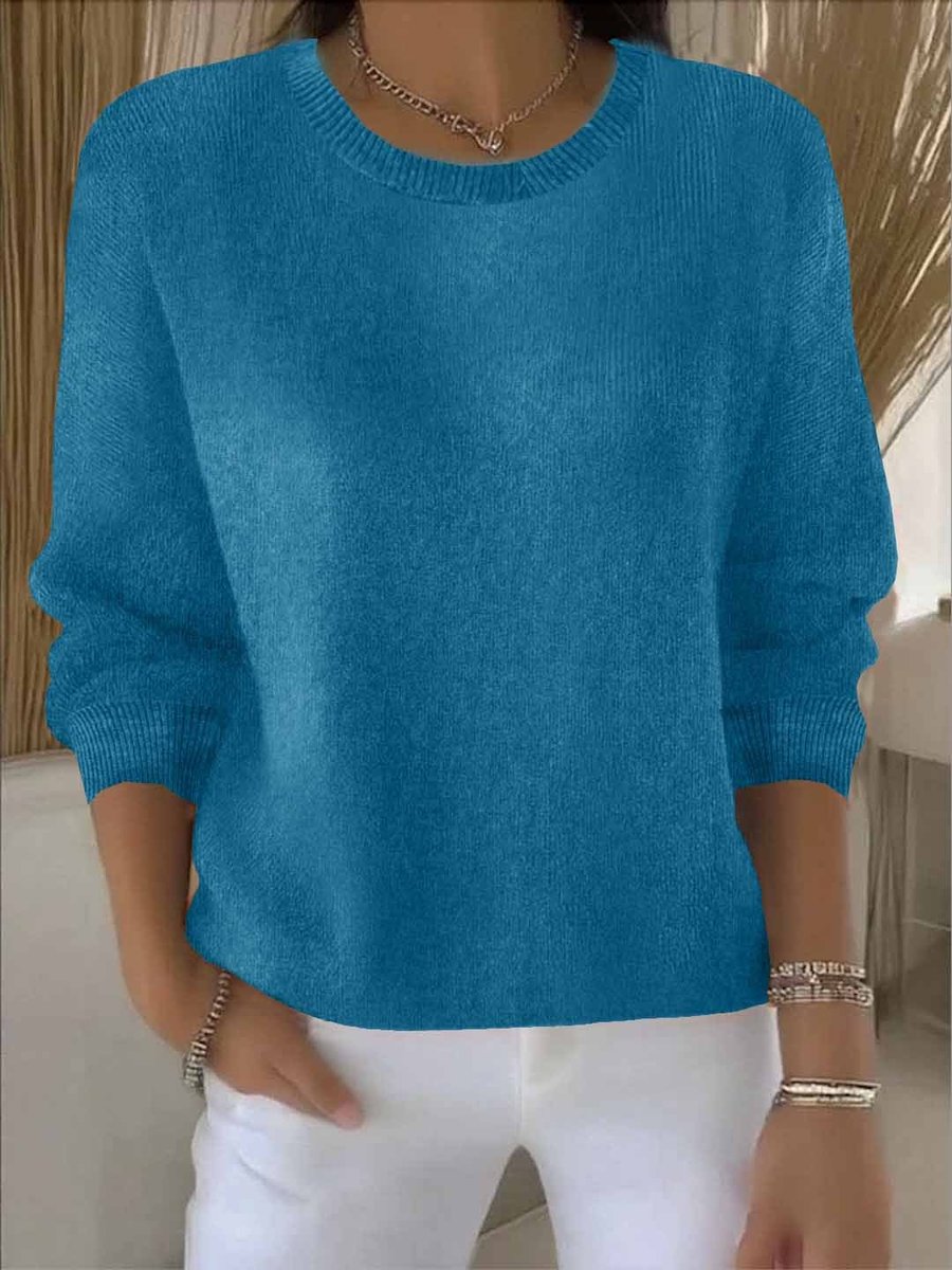 Women's Relaxed-Fit Long-Sleeve Crew-Neck Knit Sweater