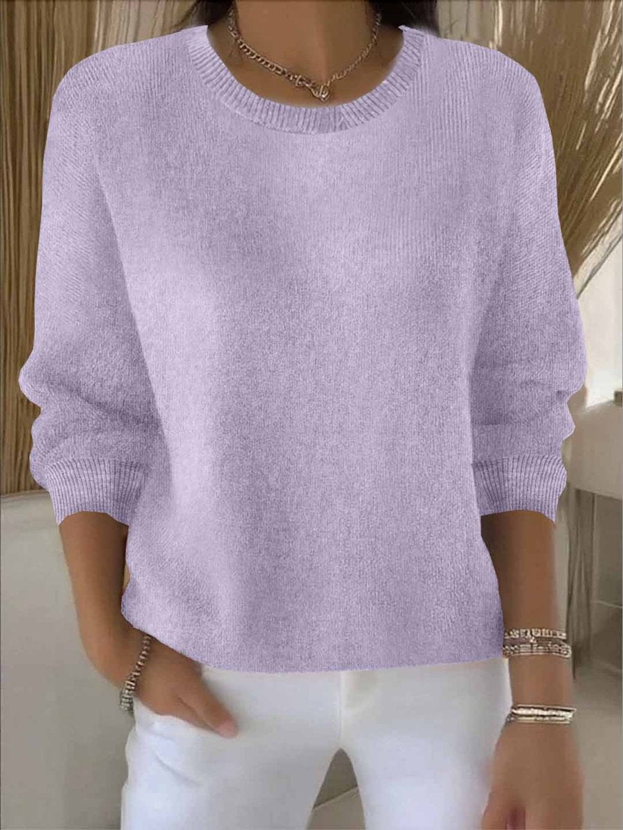 Women's Relaxed-Fit Long-Sleeve Crew-Neck Knit Sweater