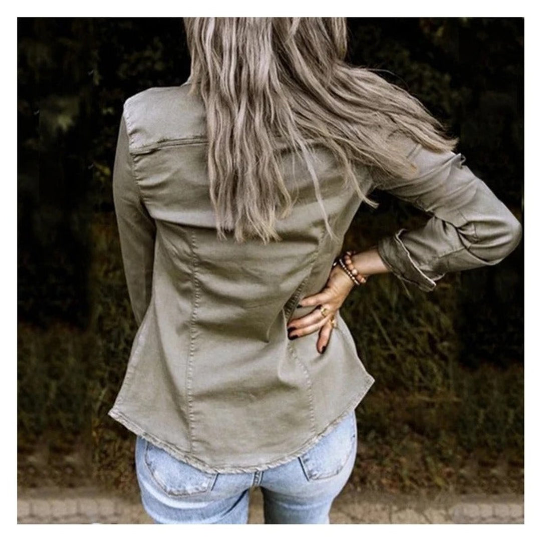 Women's Relaxed-Fit Military-Style Denim Jacket