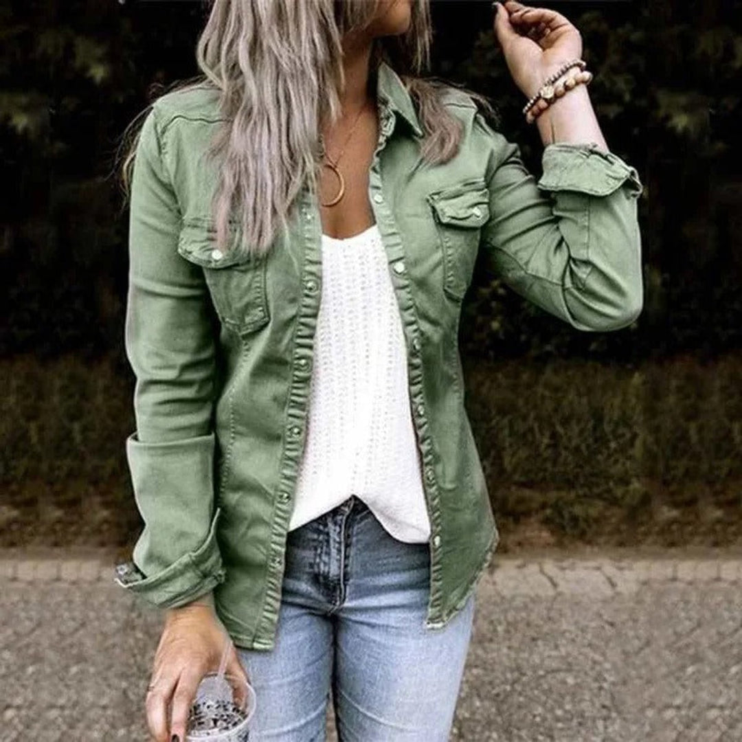 Women's Relaxed-Fit Military-Style Denim Jacket