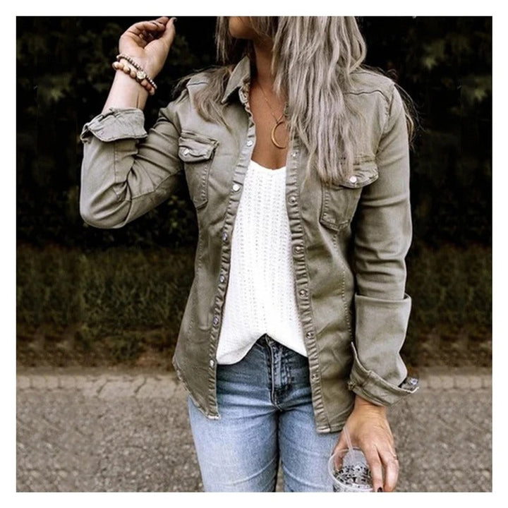 Women's Relaxed-Fit Military-Style Denim Jacket