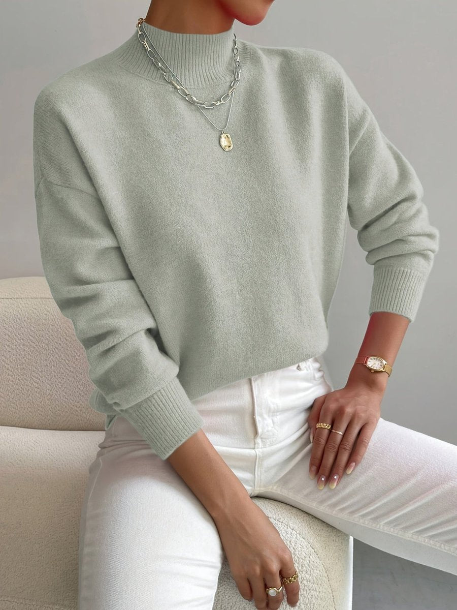 Women's Relaxed-Fit Mock Neck Knit Pullover Sweater