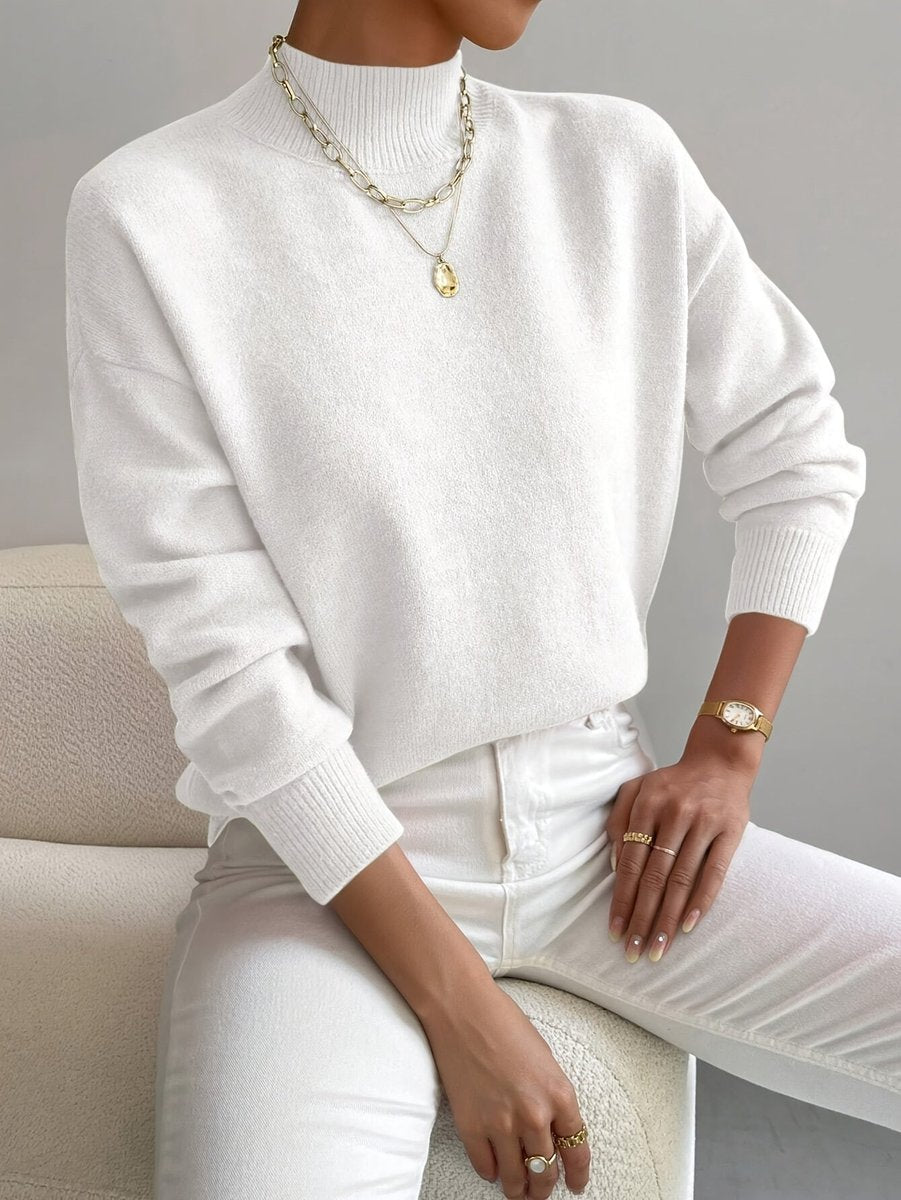 Women's Relaxed-Fit Mock Neck Knit Pullover Sweater