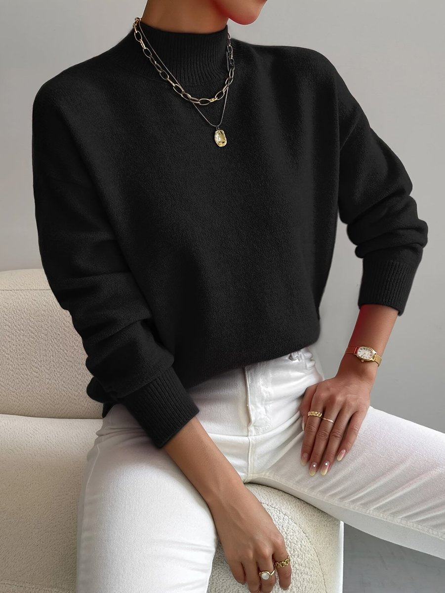 Women's Relaxed-Fit Mock Neck Knit Pullover Sweater