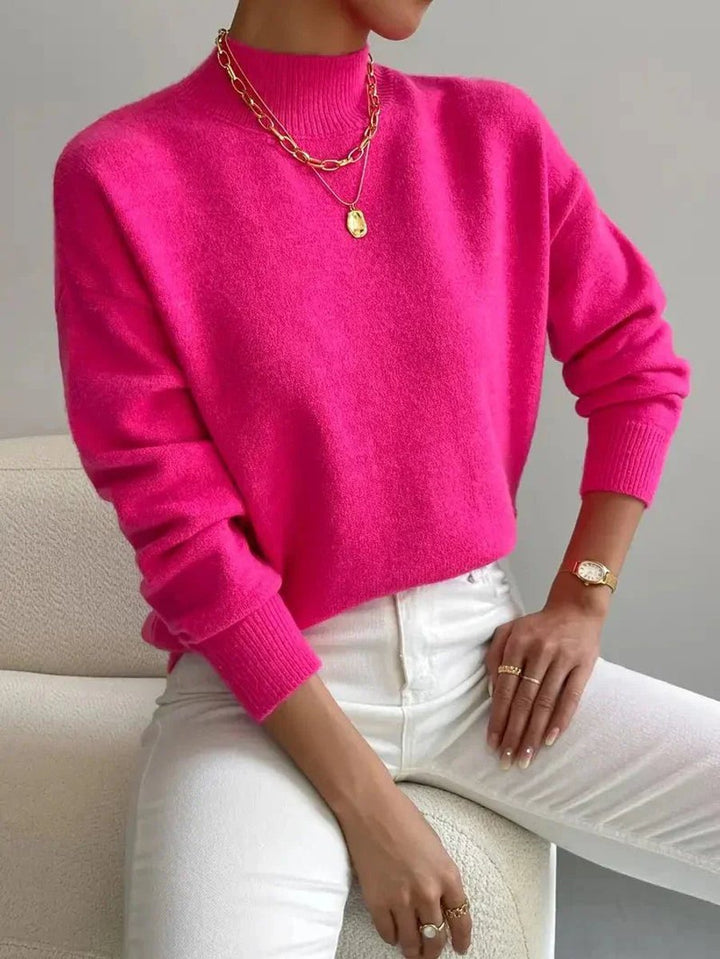 Women's Relaxed-Fit Mock Neck Knit Pullover Sweater