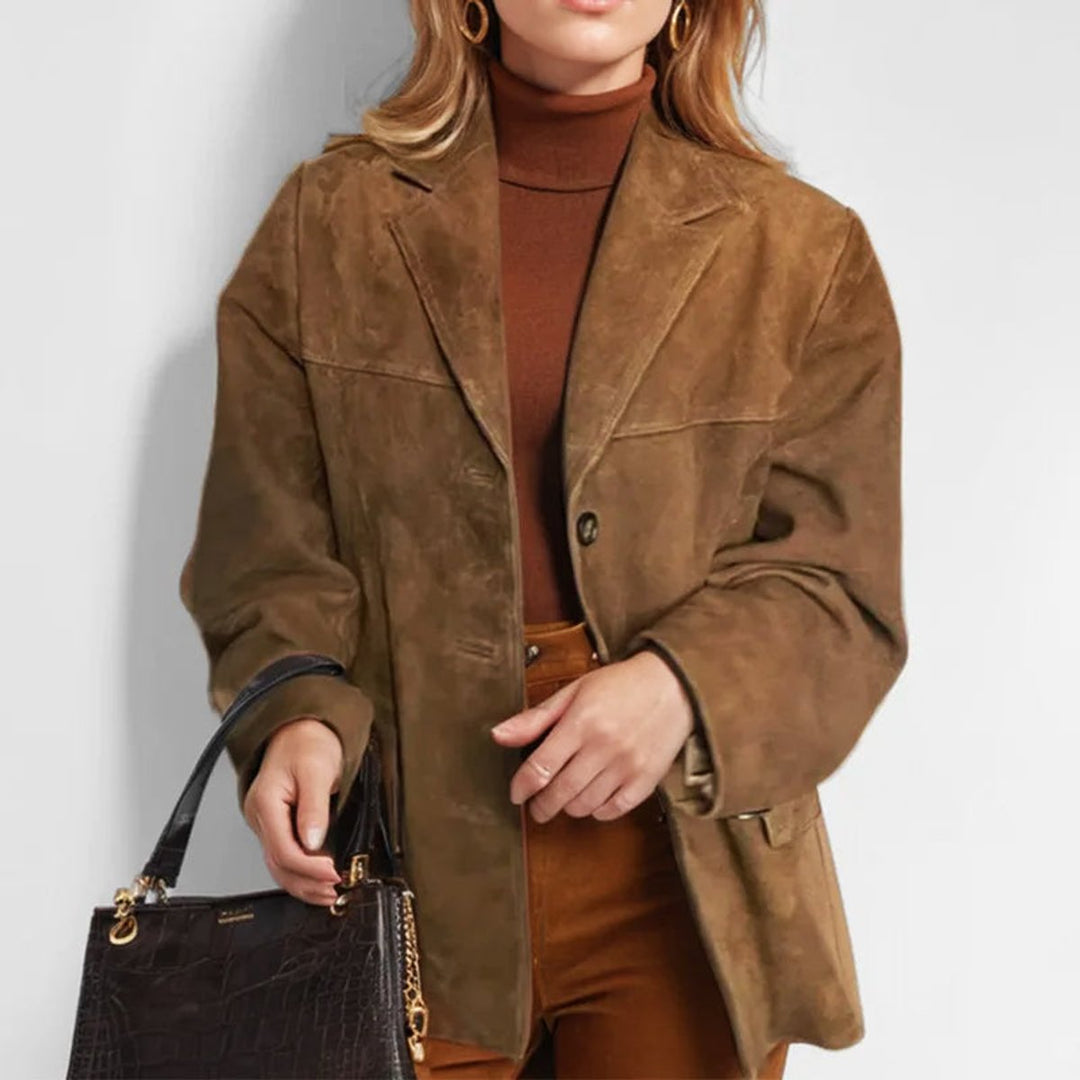 Women's Relaxed-Fit Notch-Lapel Suede Blazer Jacket