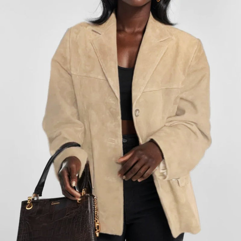Women's Relaxed-Fit Notch-Lapel Suede Blazer Jacket
