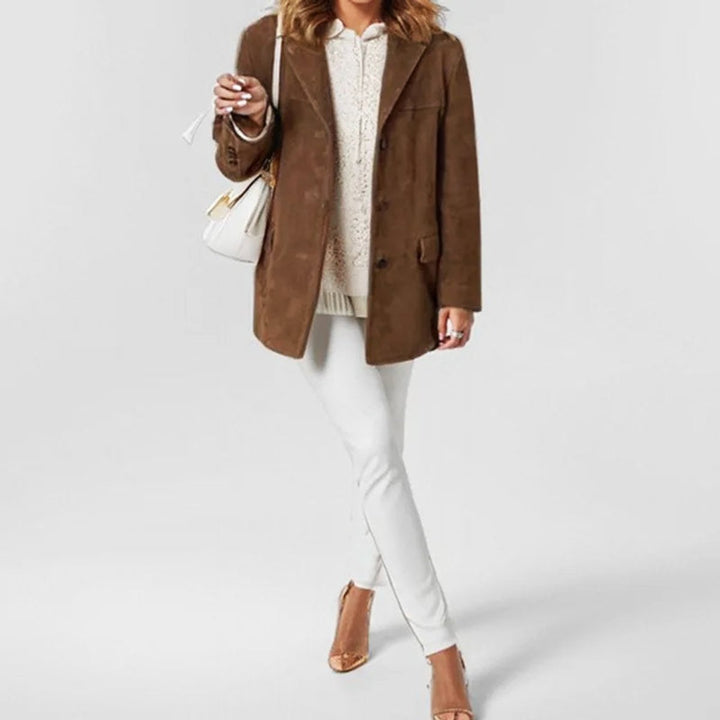 Women's Relaxed-Fit Notch-Lapel Suede Blazer Jacket