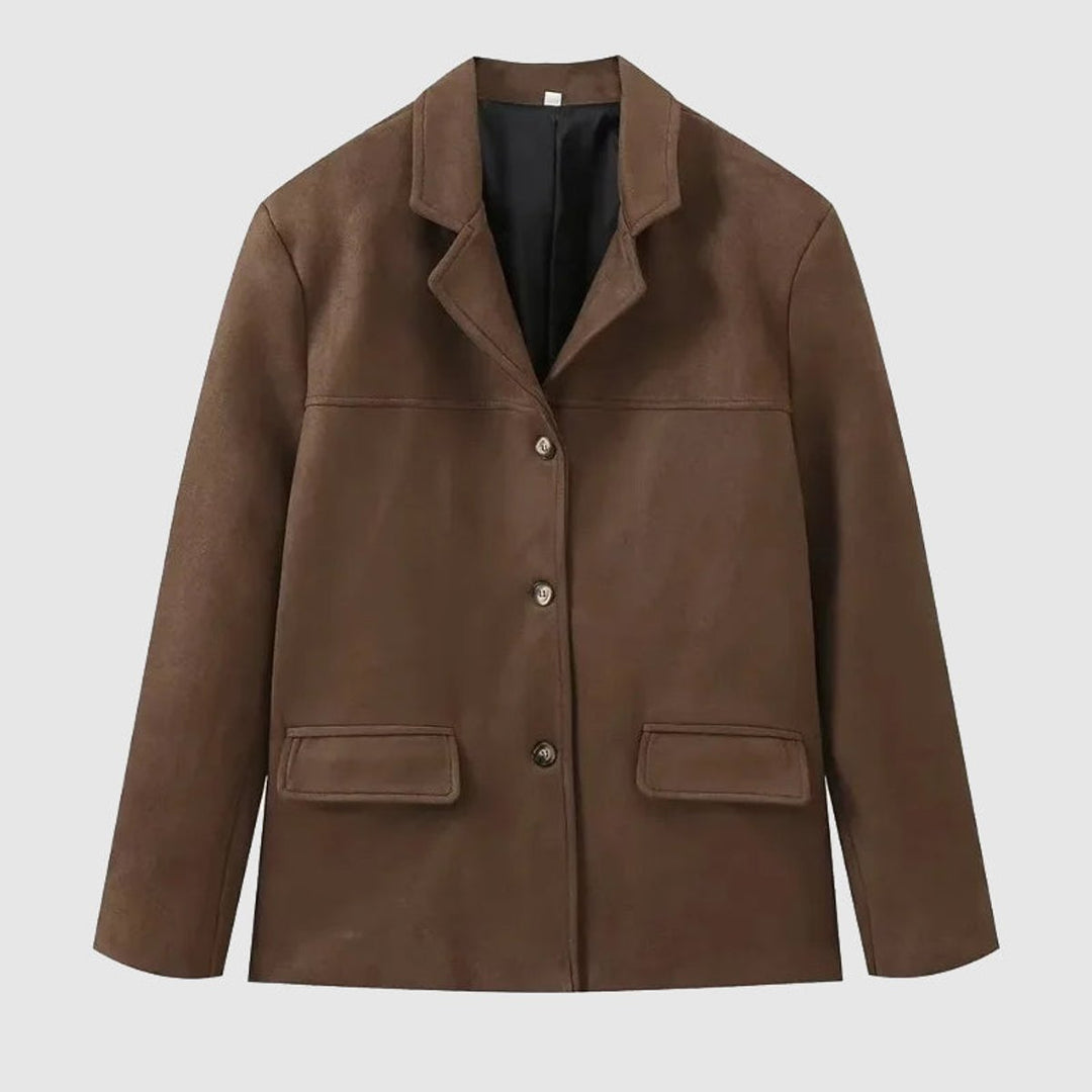 Women's Relaxed-Fit Notch-Lapel Suede Blazer Jacket