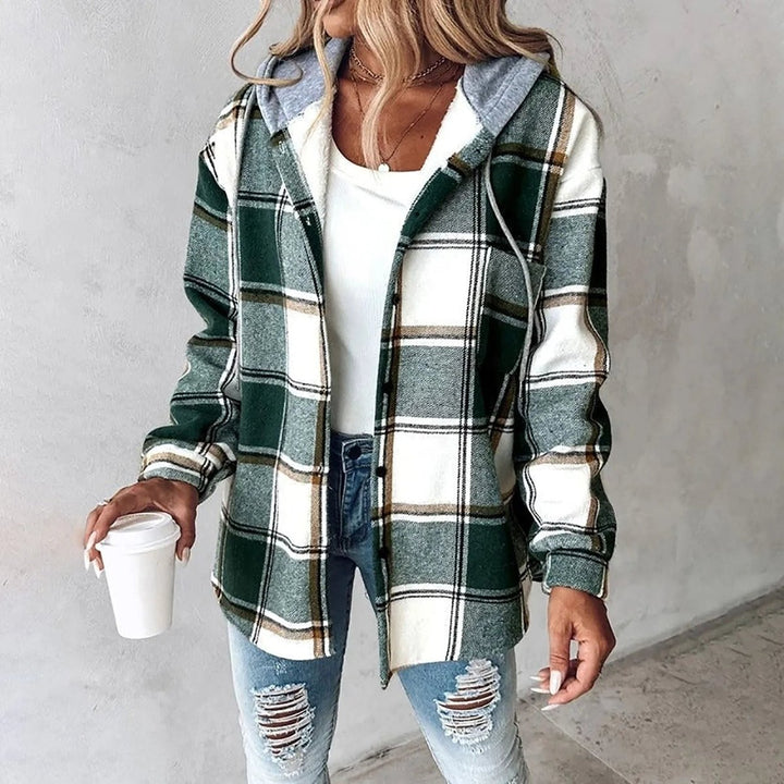 Women's Relaxed-Fit Plaid Hooded Shacket Flannel Jacket
