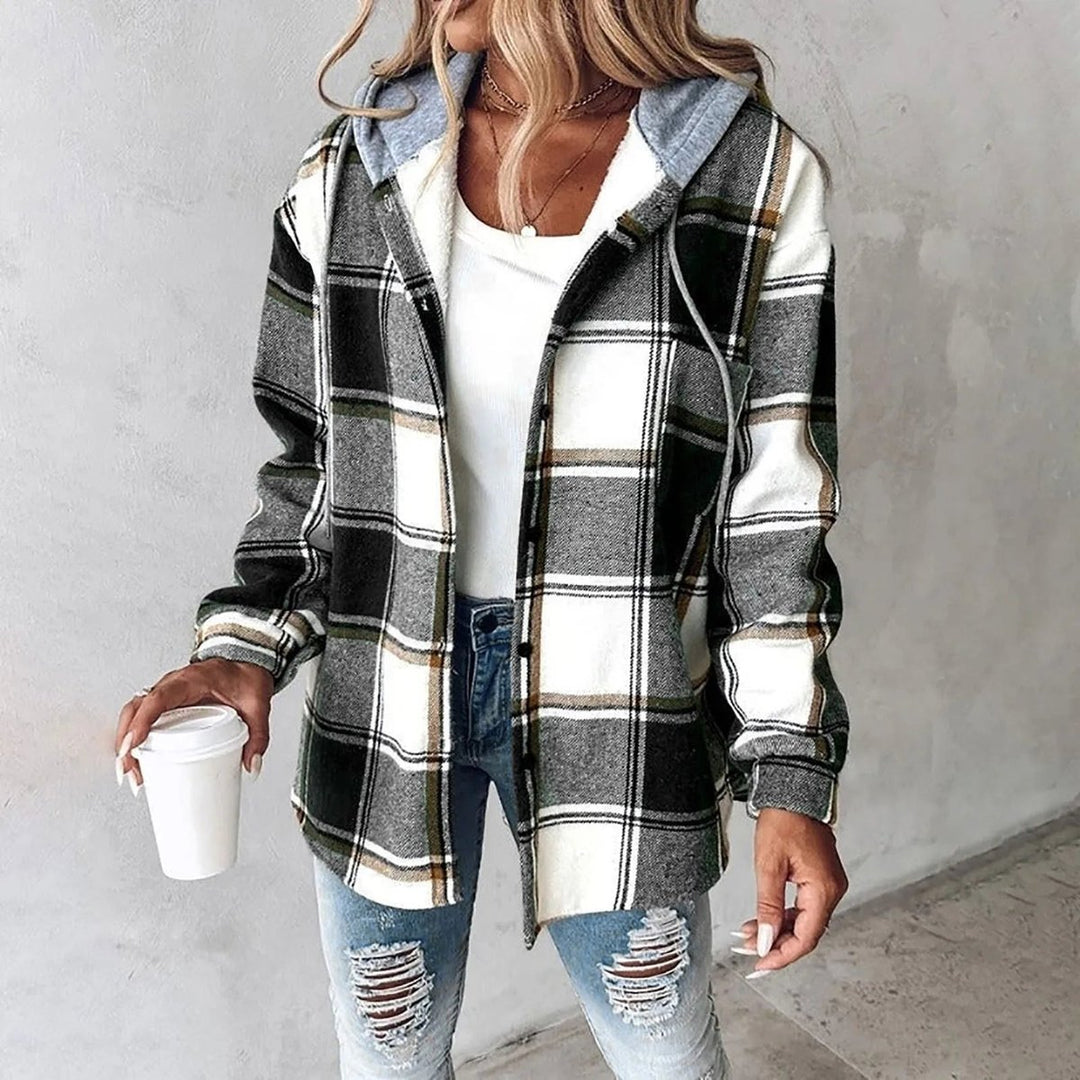 Women's Relaxed-Fit Plaid Hooded Shacket Flannel Jacket